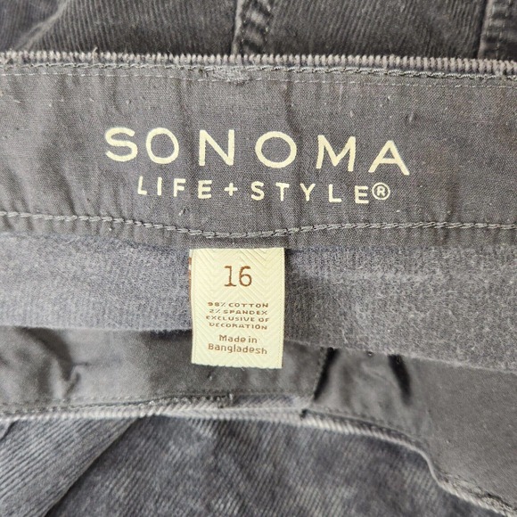 Sonoma Womens Corduroy Pants SZ 16 Solid Dark Gray Mid Rise Straight Leg Stretch - Picture 3 of 8
